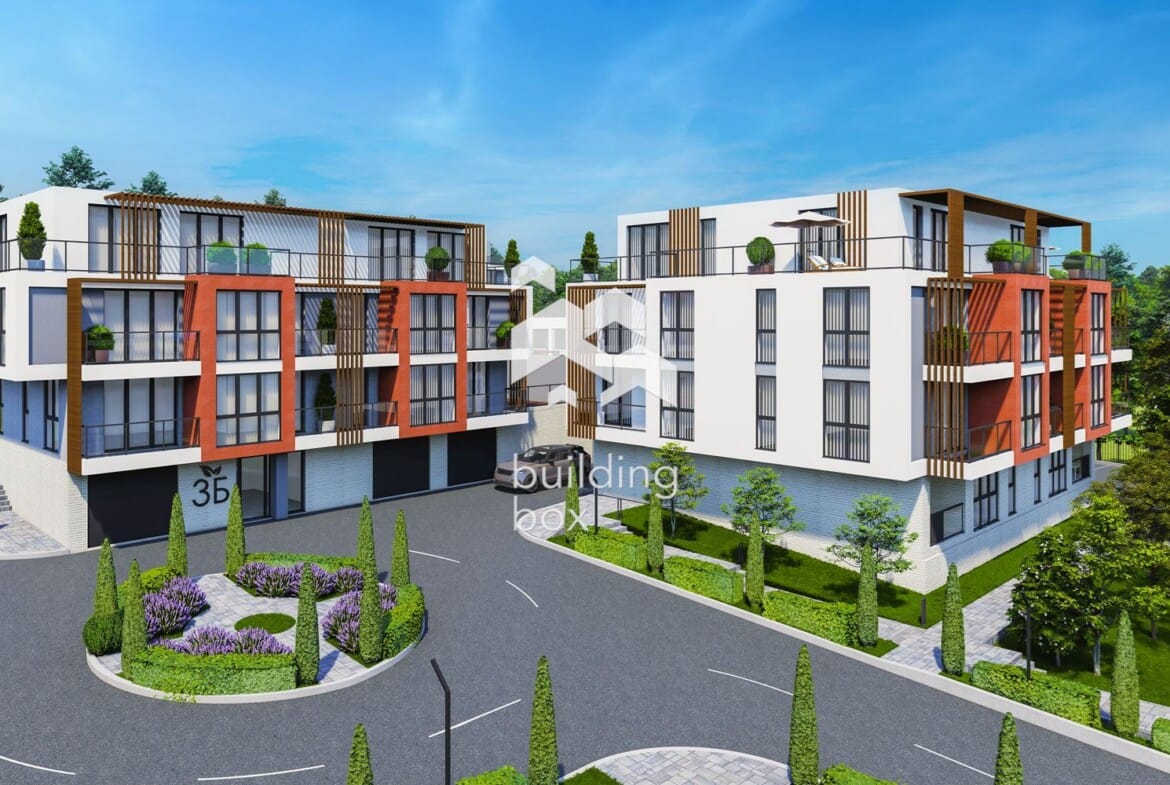 Тристаен апартамент с лаундж тераса в затворен комплекс в парк с морска панорама - 0