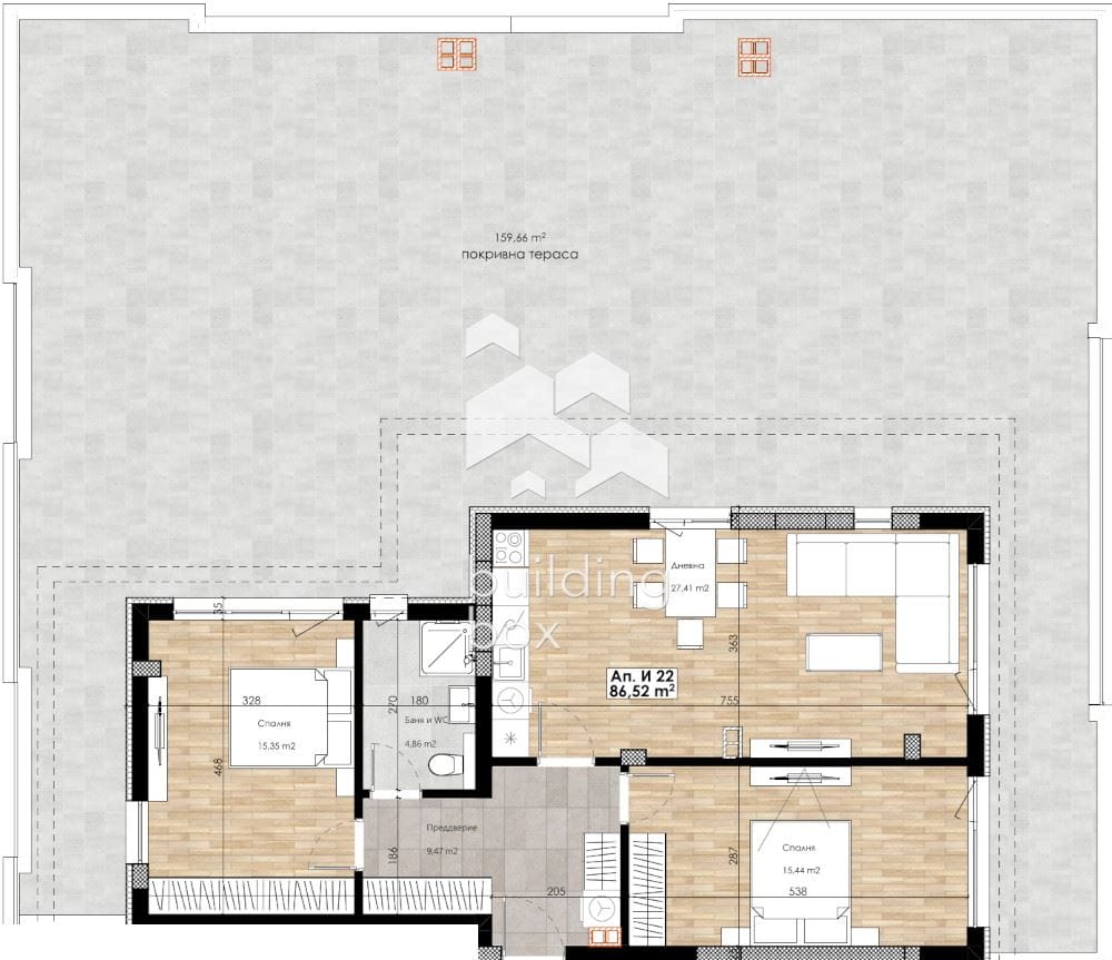 Апартамент с две спални с изглед към тепета (с АКТ 16) - 0