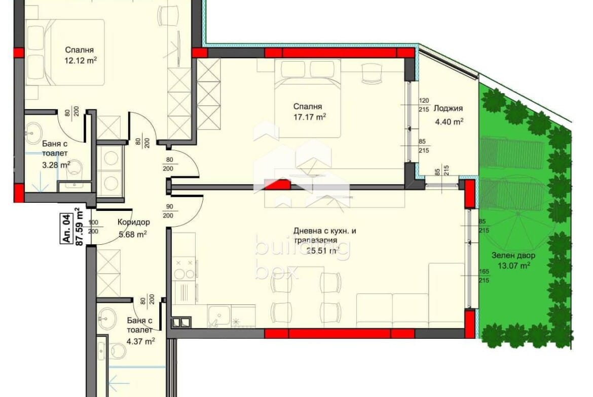 Тристаен апартамент с двор в новострояща се сграда - 0