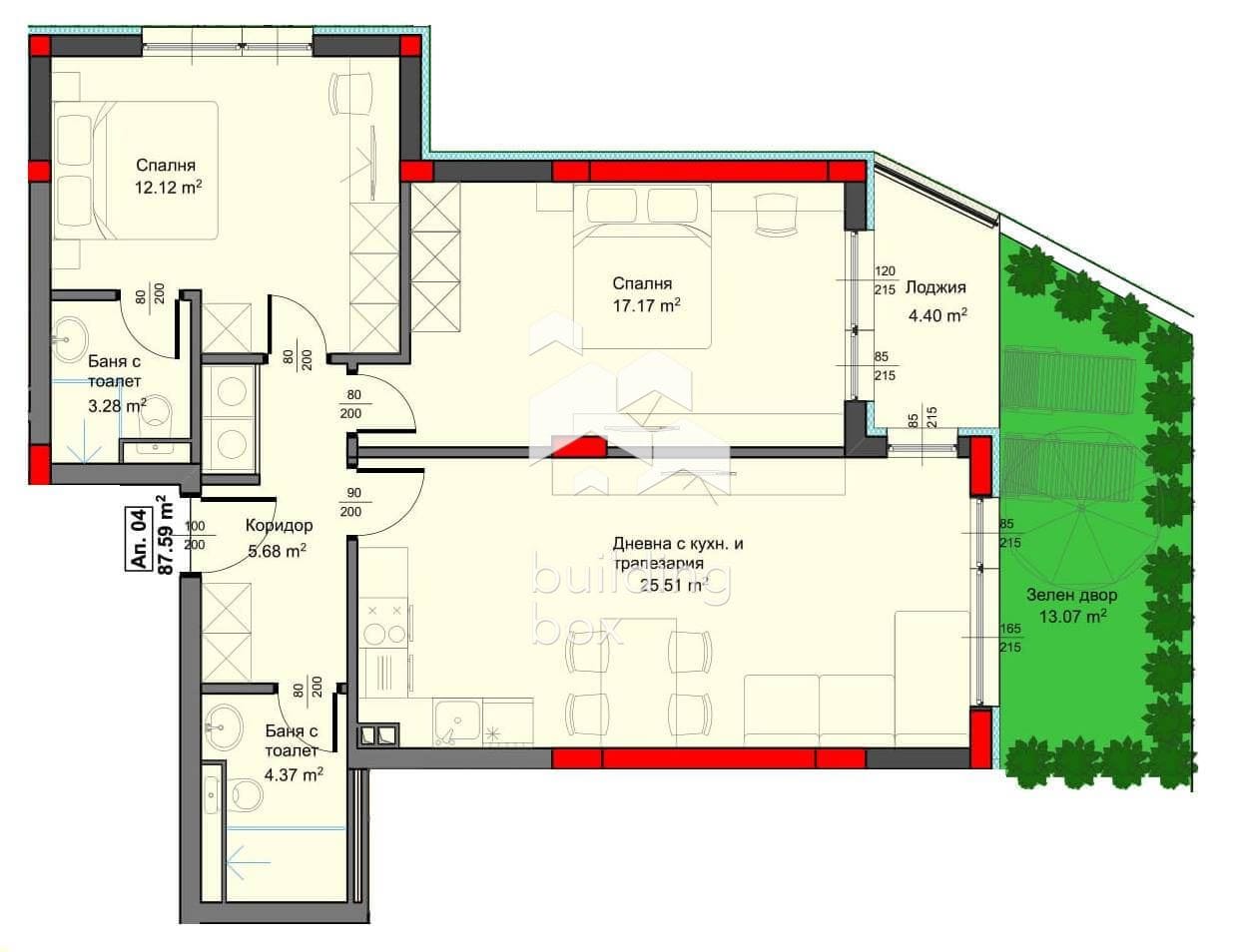 Тристаен апартамент с двор в новострояща се сграда - 0