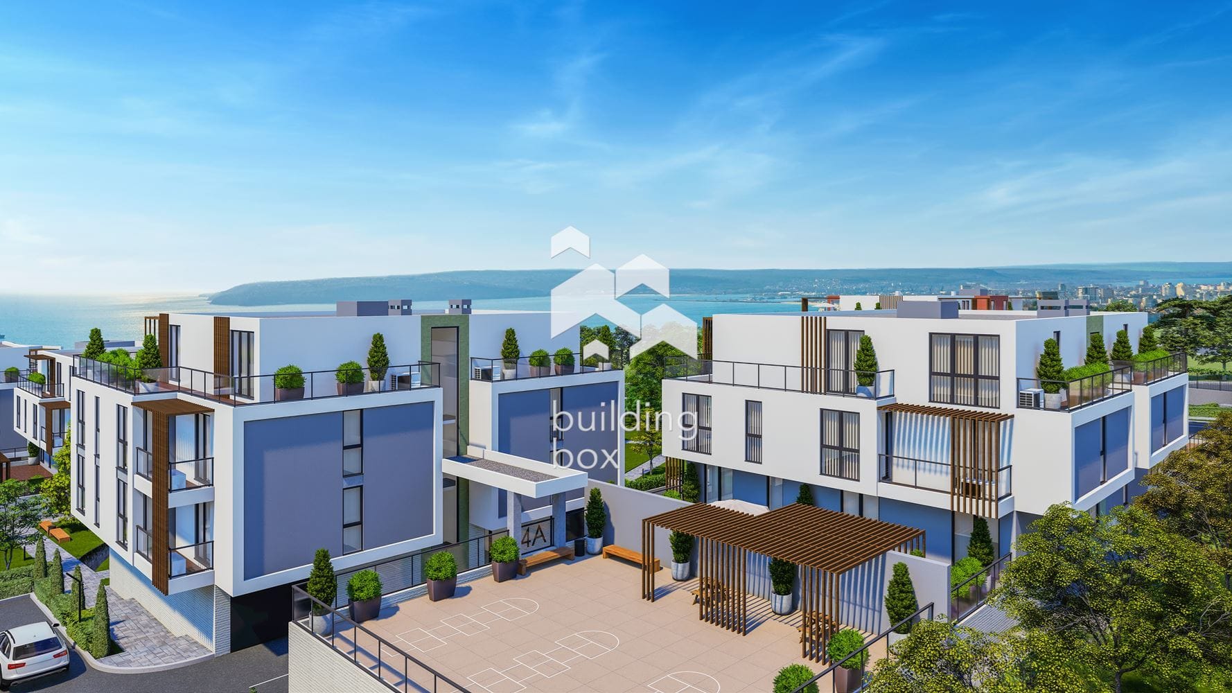 Двустаен апартамент с лаундж тераса в затворен комплекс в парк с морска панорама - 0