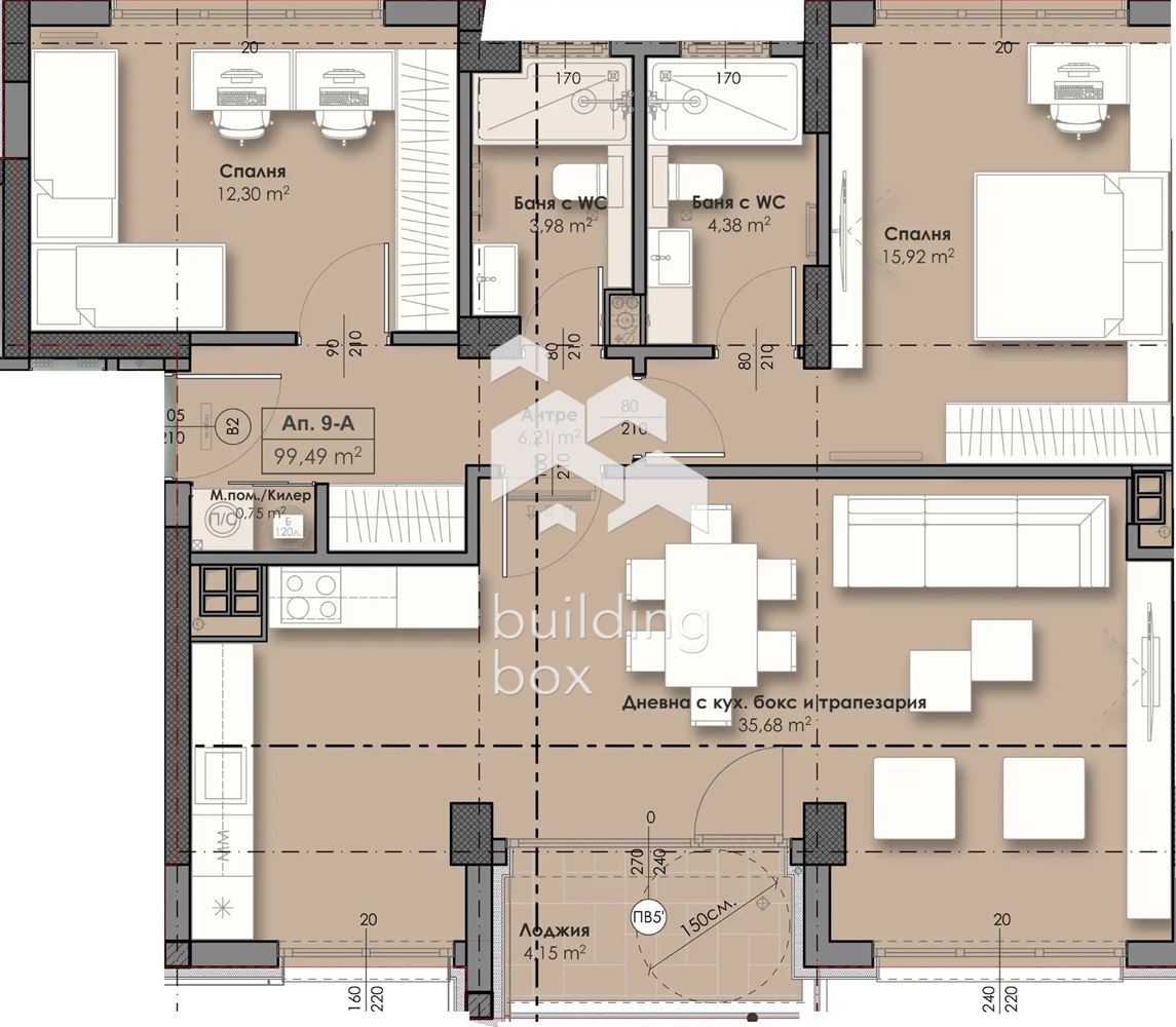 Тристаен апартамент на среден етаж в новострояща се сграда - 0