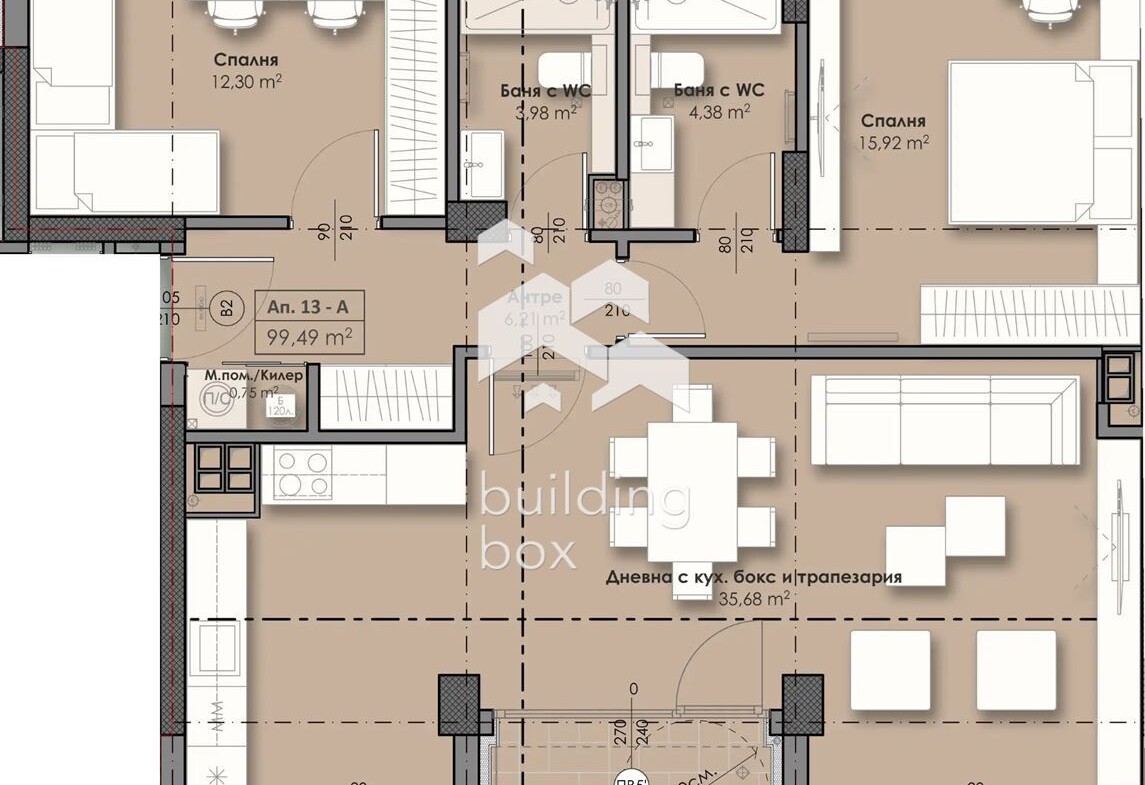 Тристаен апартамент на среден етаж в новострояща се сграда - 0