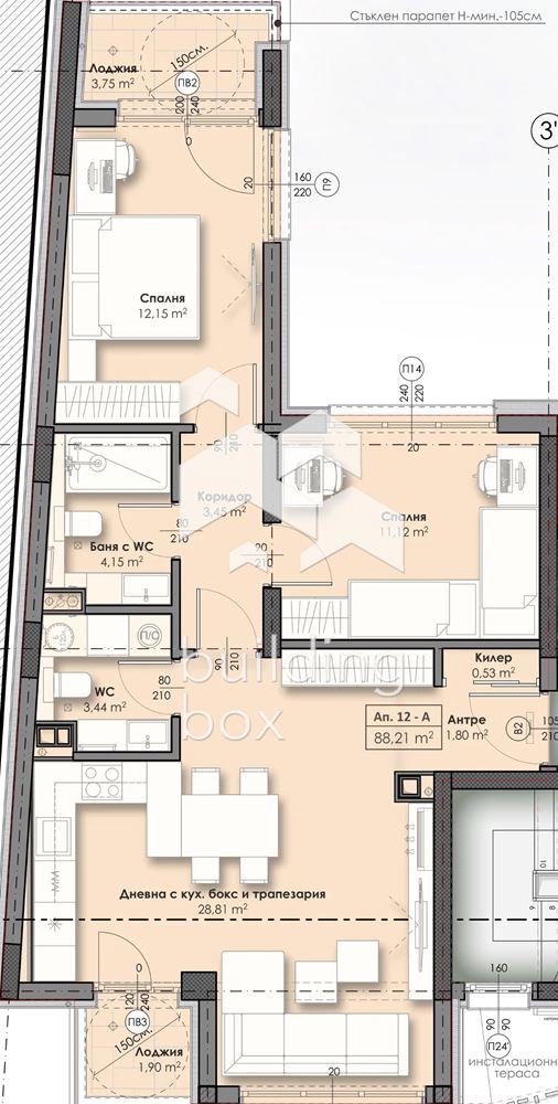 Тристаен апартамент на среден етаж в новострояща се сграда - 0