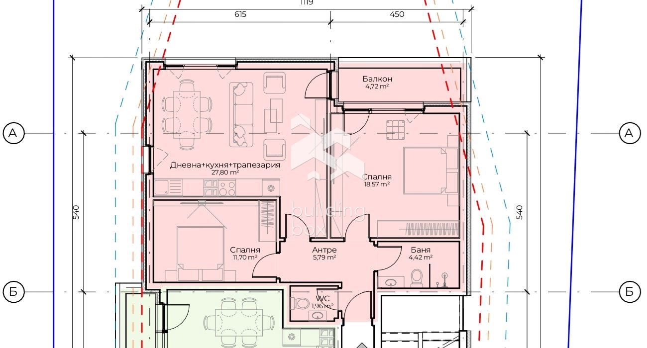 Тристаен апартамент в бутикова сграда в Симеоново